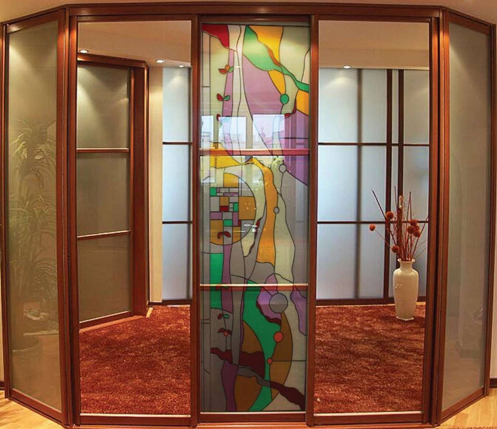 Дверца от шкафа с витражным разноцветным стеклом купить